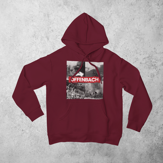Bordeaux Hoodie mit Stadion Collage und rotem Offenbach-Schriftzug aus dem OFCast Fanshop