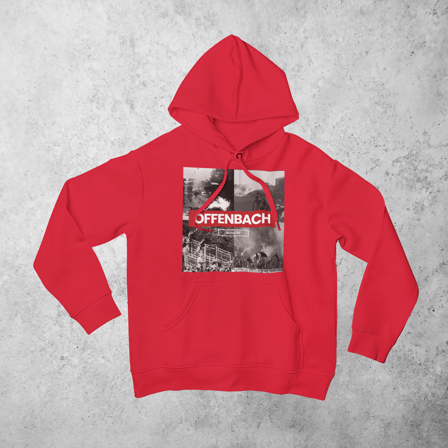 Bordeaux Hoodie mit Stadion Collage und rotem Offenbach-Schriftzug aus dem OFCast Fanshop