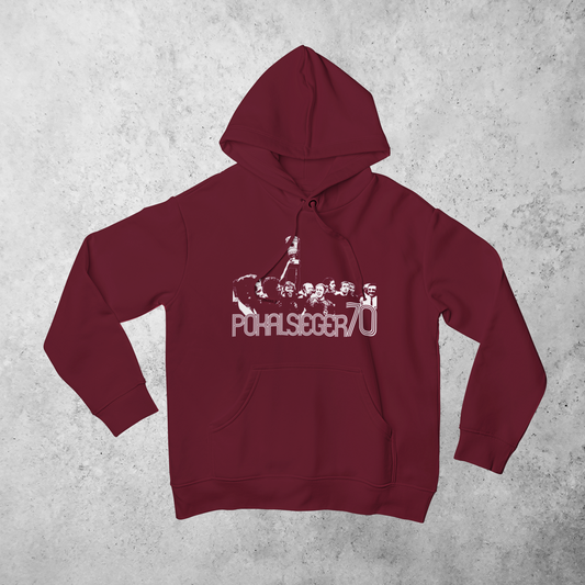 Bordeauxfarbener Hoodie mit auffälligem Frontprint über den 1970 Pokalsieg